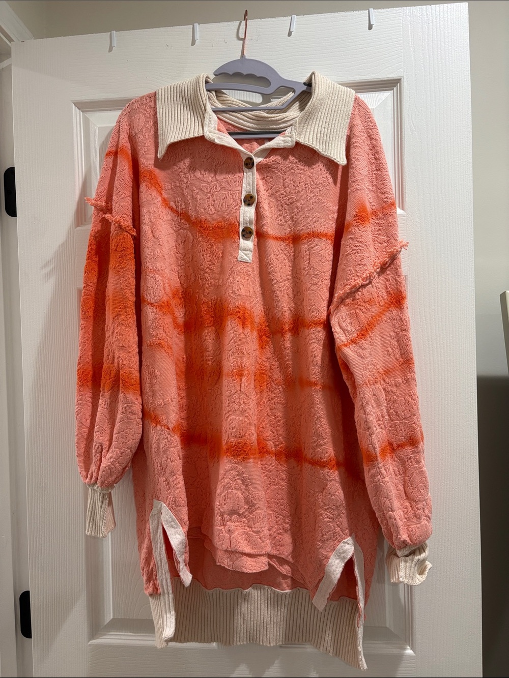 Free People Coral Sunset Tie Dye Sweater Women’s Size Large Cotton Blend